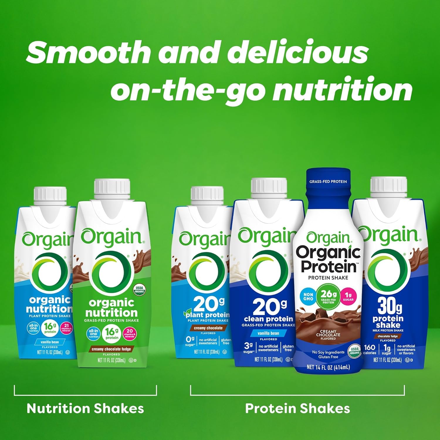 Orgain Creamy Chocolate Fudge, 11 Oz Container, 4 Count + Orgain Organic Nutrition Shake, Sweet Vanilla Bean, 11 Oz, 4 Count