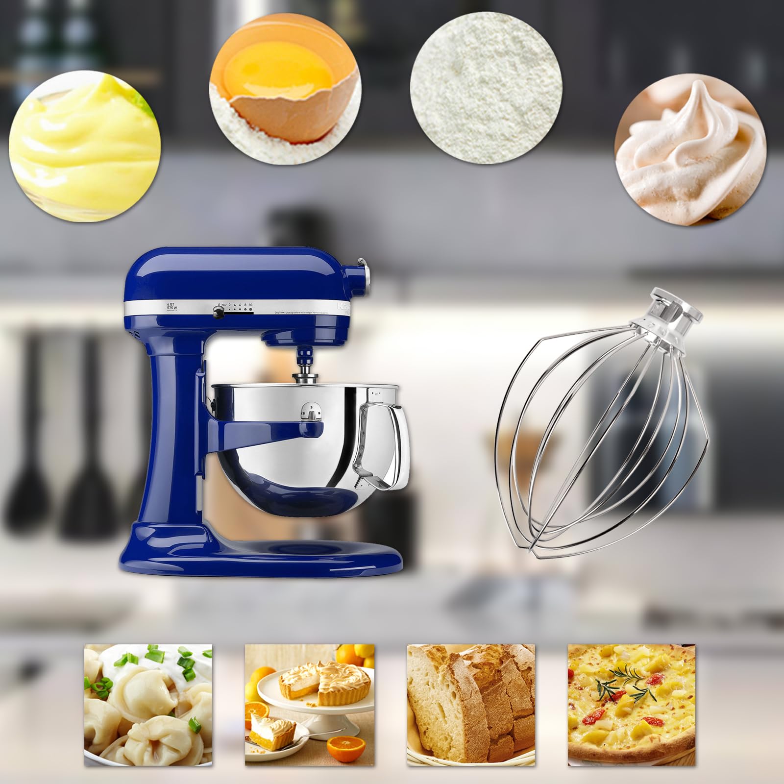 Accesorio de batidor de alambre para batidora KitchenAid de 5 cuartos de galón, batidor de 6 alambres de repuesto K5AWW, agitador de crema de huevo, batidor de mayonesa de pastel