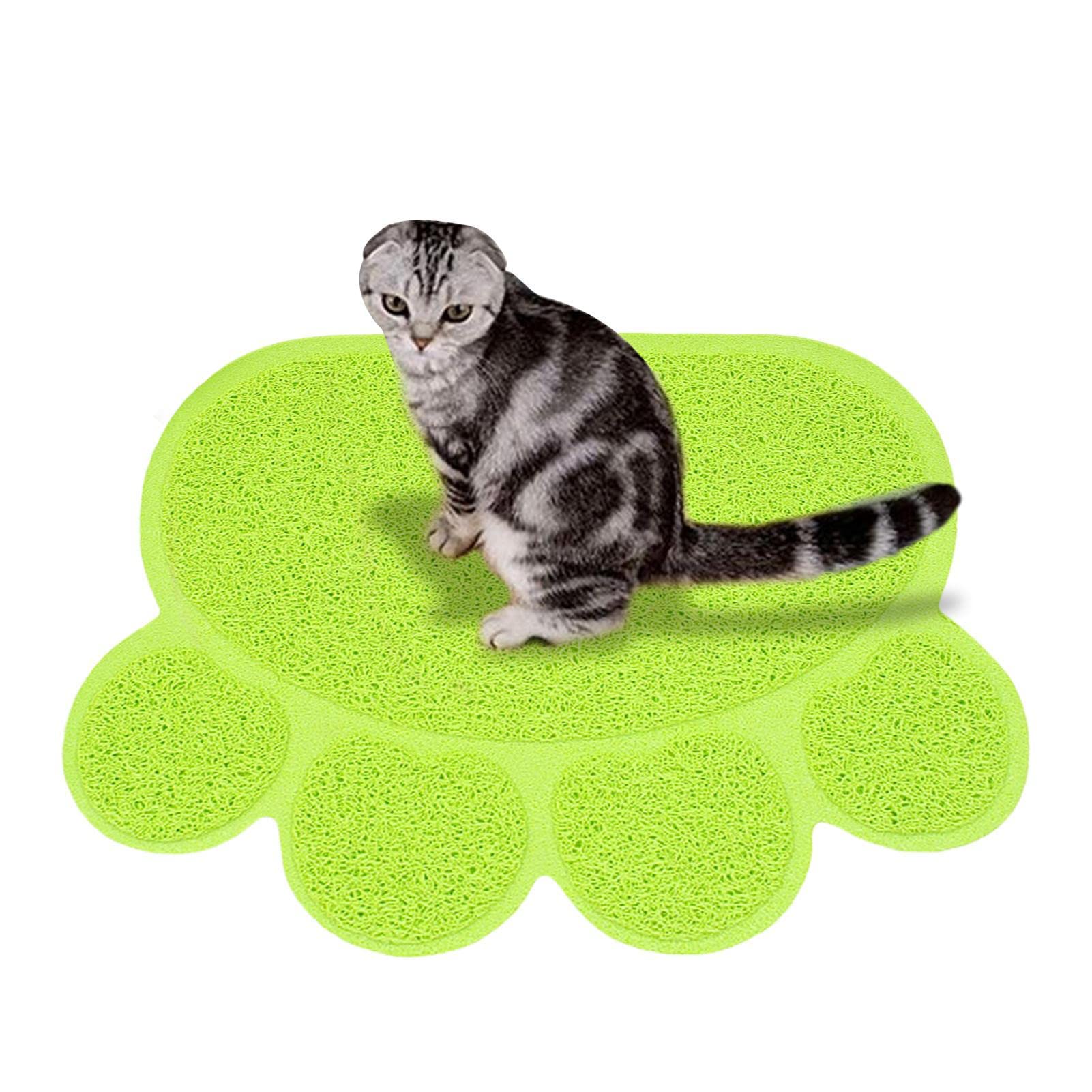 Rianpesn Green Pet Mat Mat, Paw Print Feeding Bowl Placemat Cat Bed Pads, Non-Slip Waterproof Trapper Urine-Resistant, Scatter Control Mats Cat Accessories