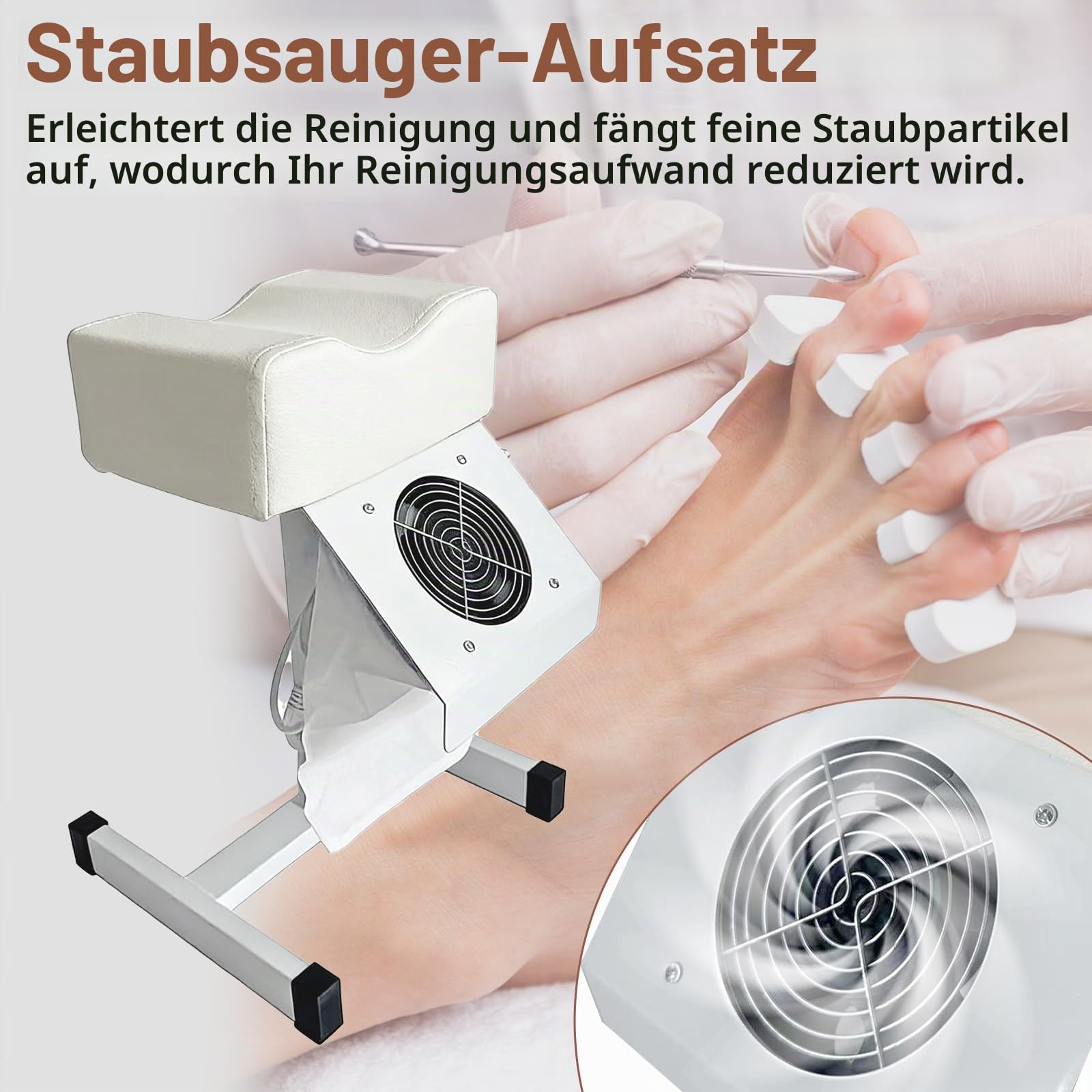 Pediküre Hocker mit Absaugung, Mobile Pediküre Stuhl, Höhenverstellbar 48-80cm, Fußpflegestuhl für Schönheitssalon Nagelstudio