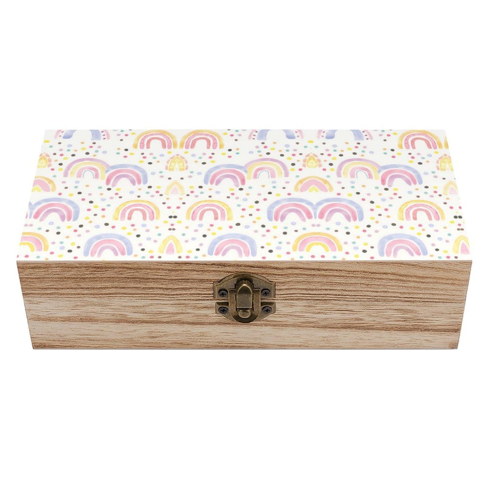 HLBSDM Watercolor Rainbows Polka Dots Wooden Storage Vintage Keepsake Decorative Boxs