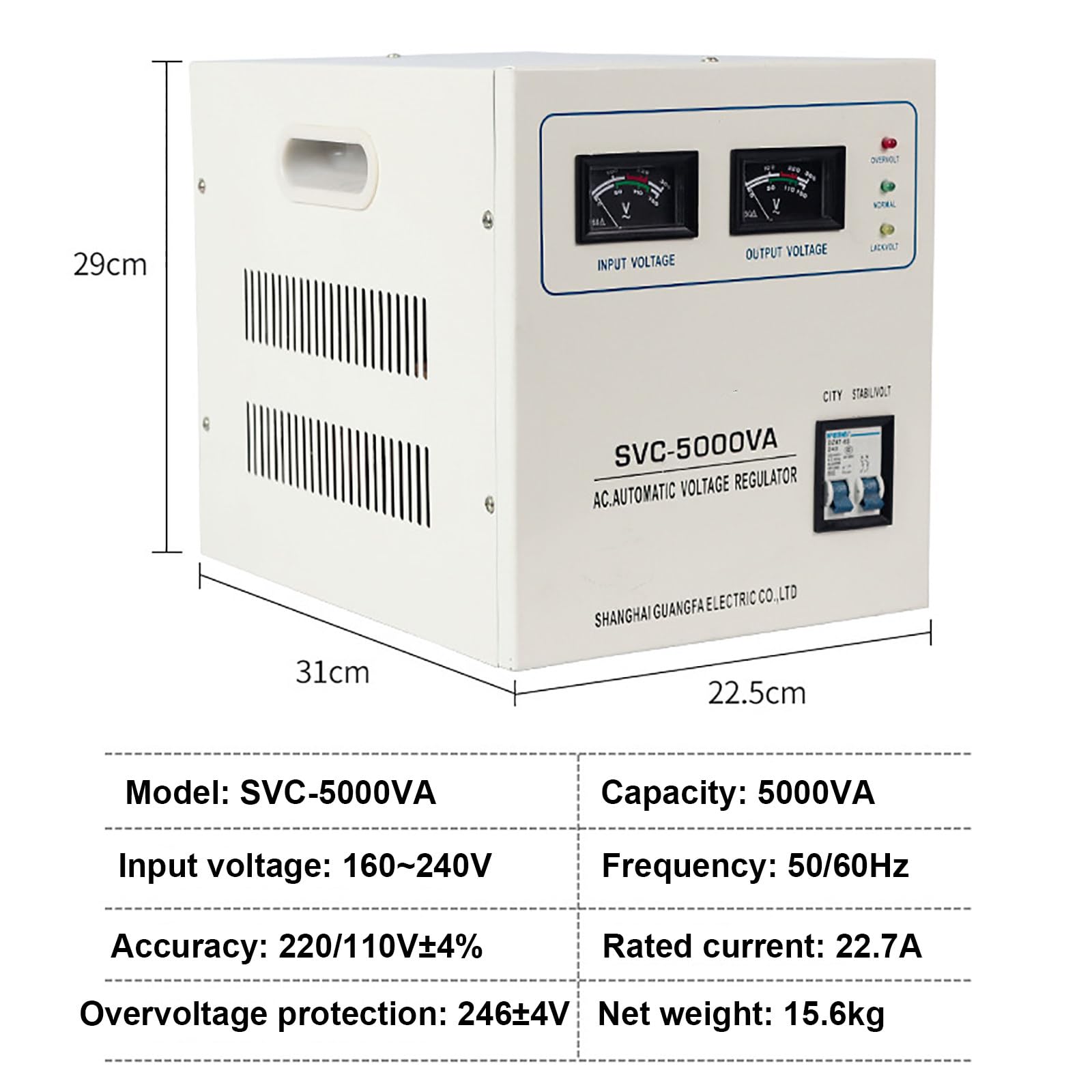 Stabilizzatore di Tensione Automatico, Stabilizzatore di Tensione Monofase Domestico per Carichi Pesanti, con Voltmetro A Puntatore, Uscita Stabile 110V/220V, per Computer, Frigoriferi,5000VA