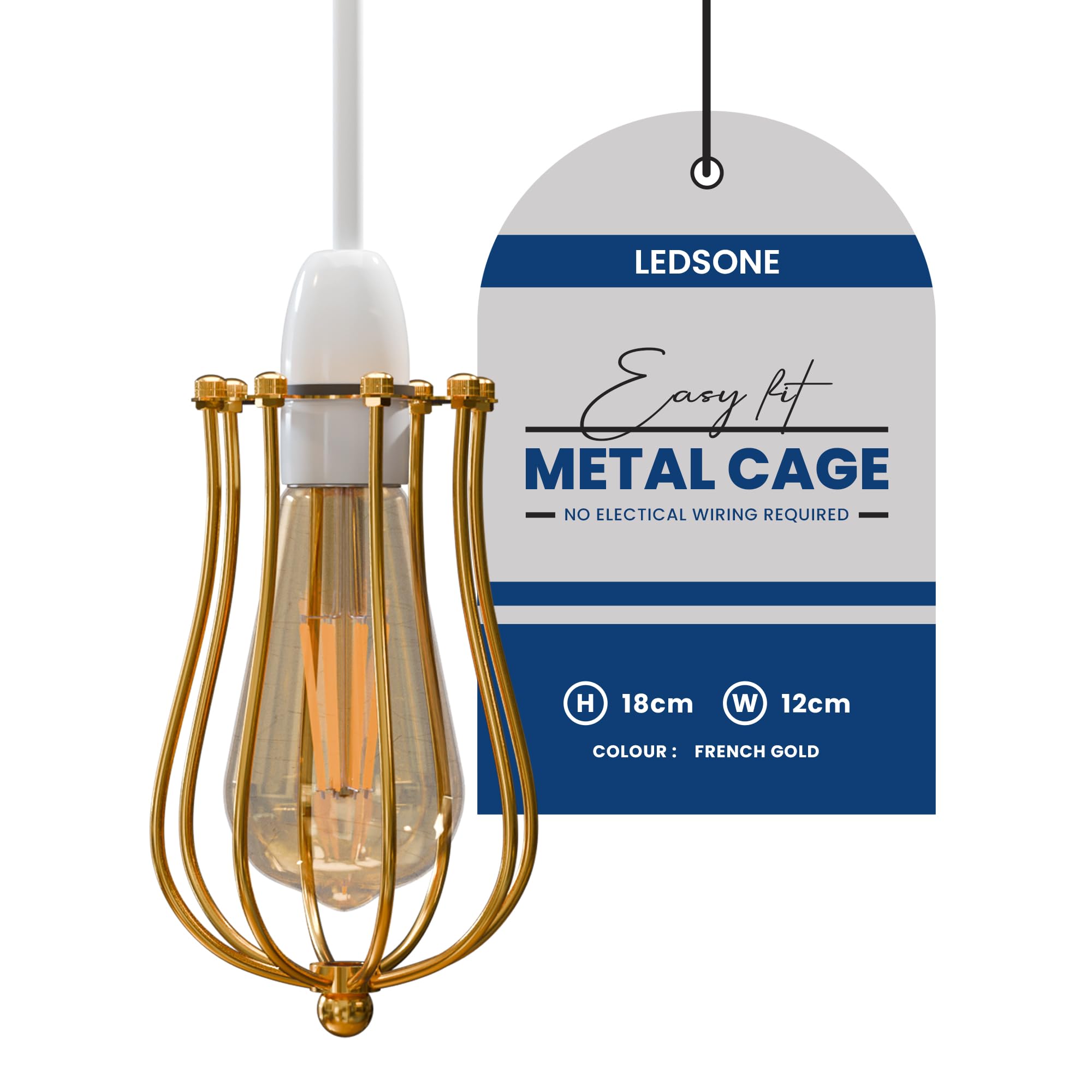 Lamp Guard, French Gold Industrial Vintage Style Light Cage for Pendant Lights, Industrial Ceiling Fixture Lamp Shade Metal Wire Balloon Shape — image 1