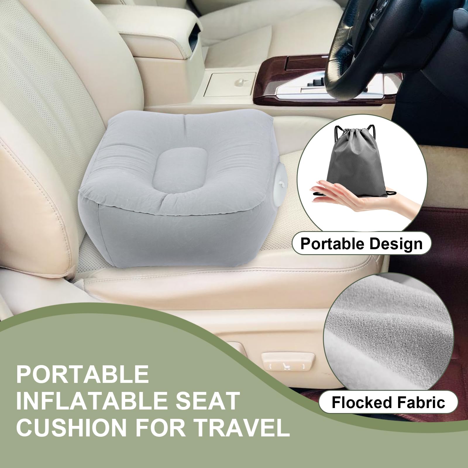 Cuscino gonfiabile per sedile pneumatico Cuscino per seggiolino auto Cuscino per decompressione per airbag Traspirante Cuscino gonfiabile da viaggio per esterno portatile da ufficio,Grigio Comodo con