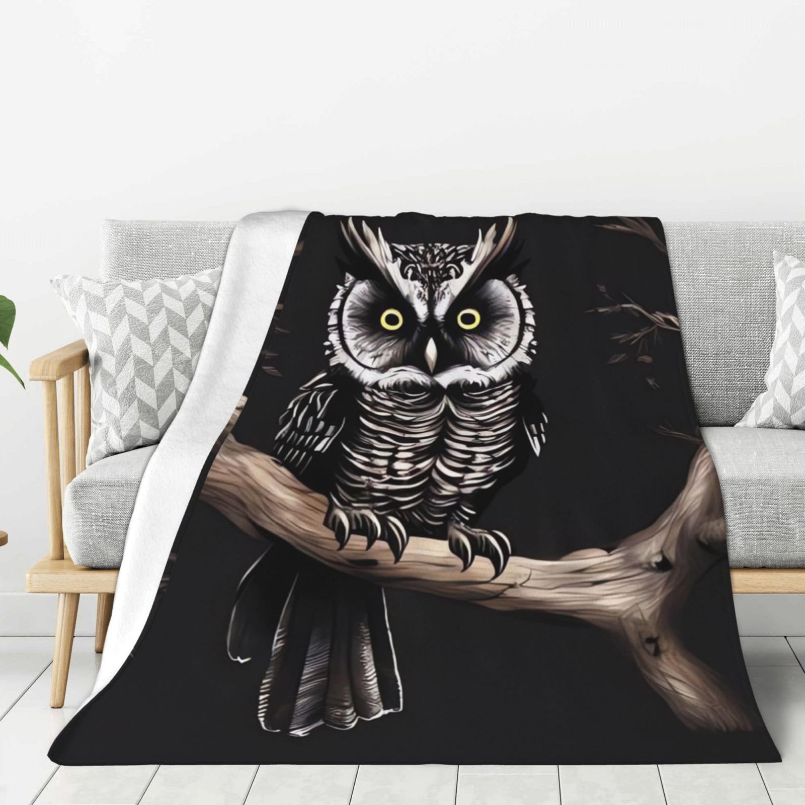 Late Night Owl Throw Blanket Plush Flannel Fleece Blanket, Soft Lightweight Cozy Blankets 80"X60" for Bed Couch Sofa Travel