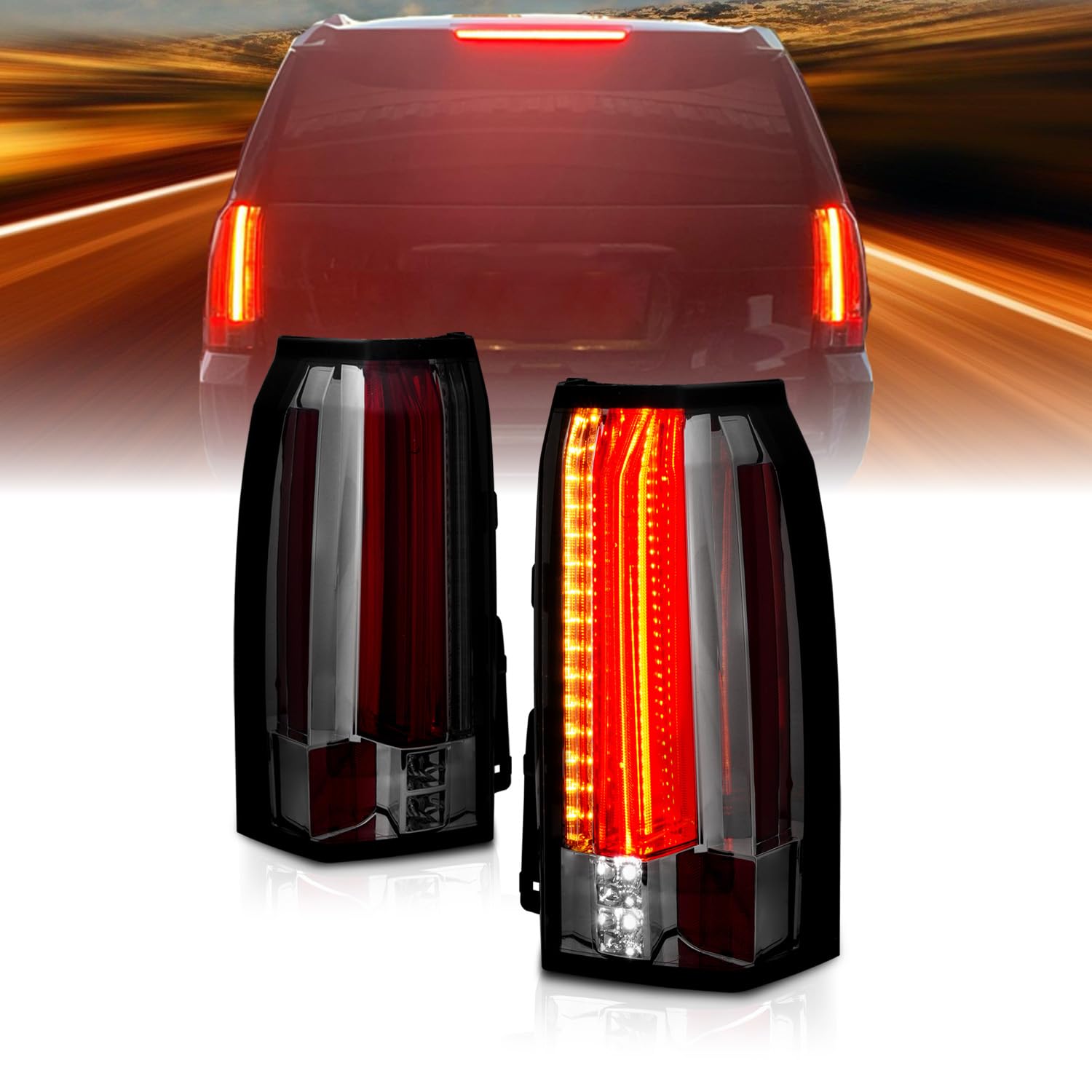 AmeriLite Smoke Intense Full LED Parking Light Bar Brake Lamp Reverse Tail Lights For 2015-2020 GMC Yukon YukonXL SUV