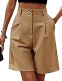 Bermuda Shorts for Women Summer Dressy Casual Elastic High Waisted Wide Leg Knee Length Shorts with Pockets