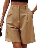 Bermuda Shorts for Women Summer Dressy Casual Elastic High Waisted Wide Leg Knee Length Shorts with Pockets
