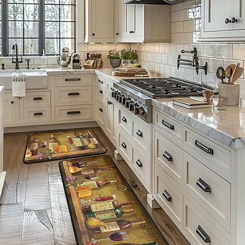 Miniatura 4 de Juego de 2 alfombras y tapetes negros de cocina, antideslizantes, lavables, decoración de cocina, antifatiga, para cocina, fregadero, lavandería, 17