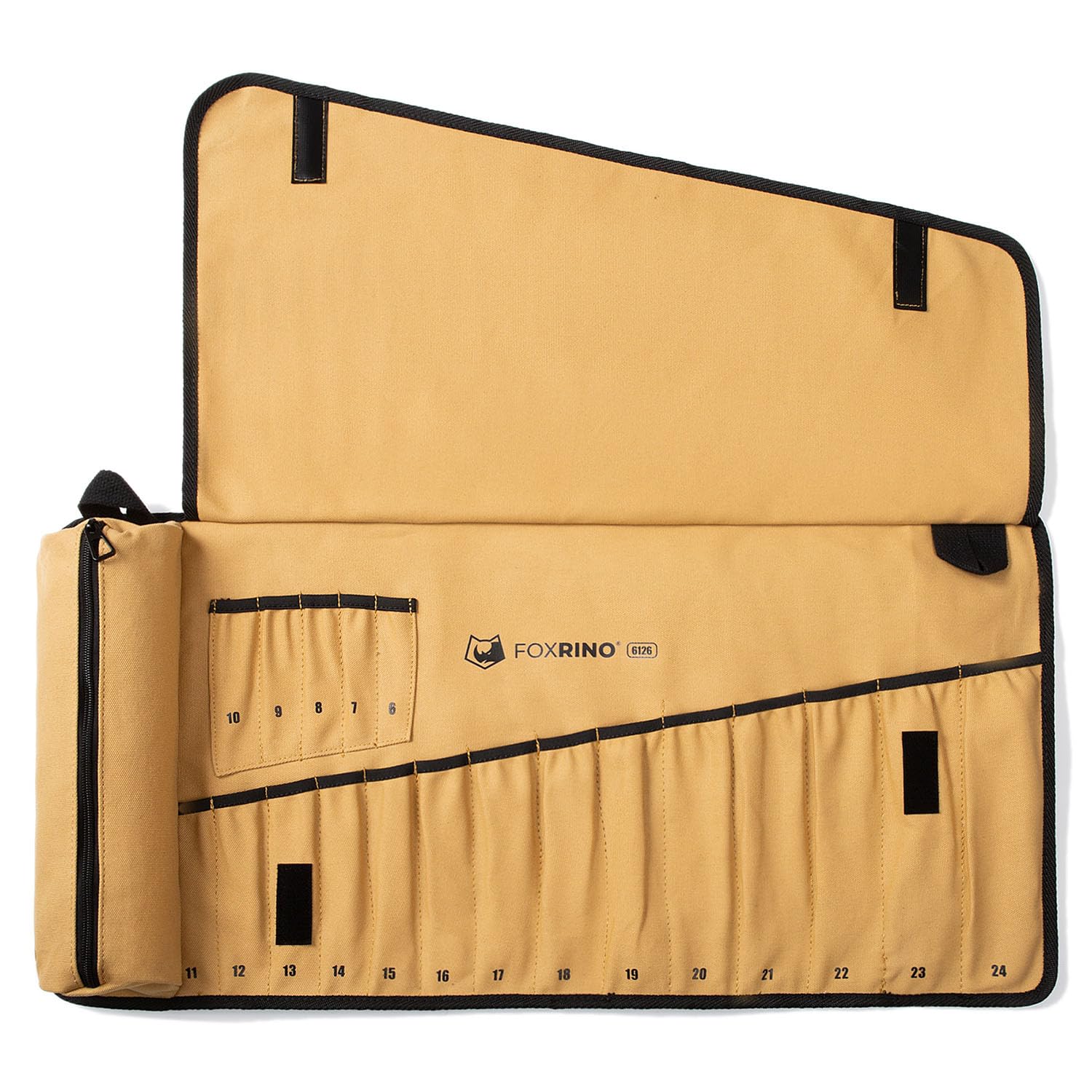 Foxrino Wrench Roll, Wrench Roll Up Pouch, 19-Pocket Heavy Duty Canvas Wrench Organizer Bag for Metric Combination Wrenches, Portable Tool Roll Bag,