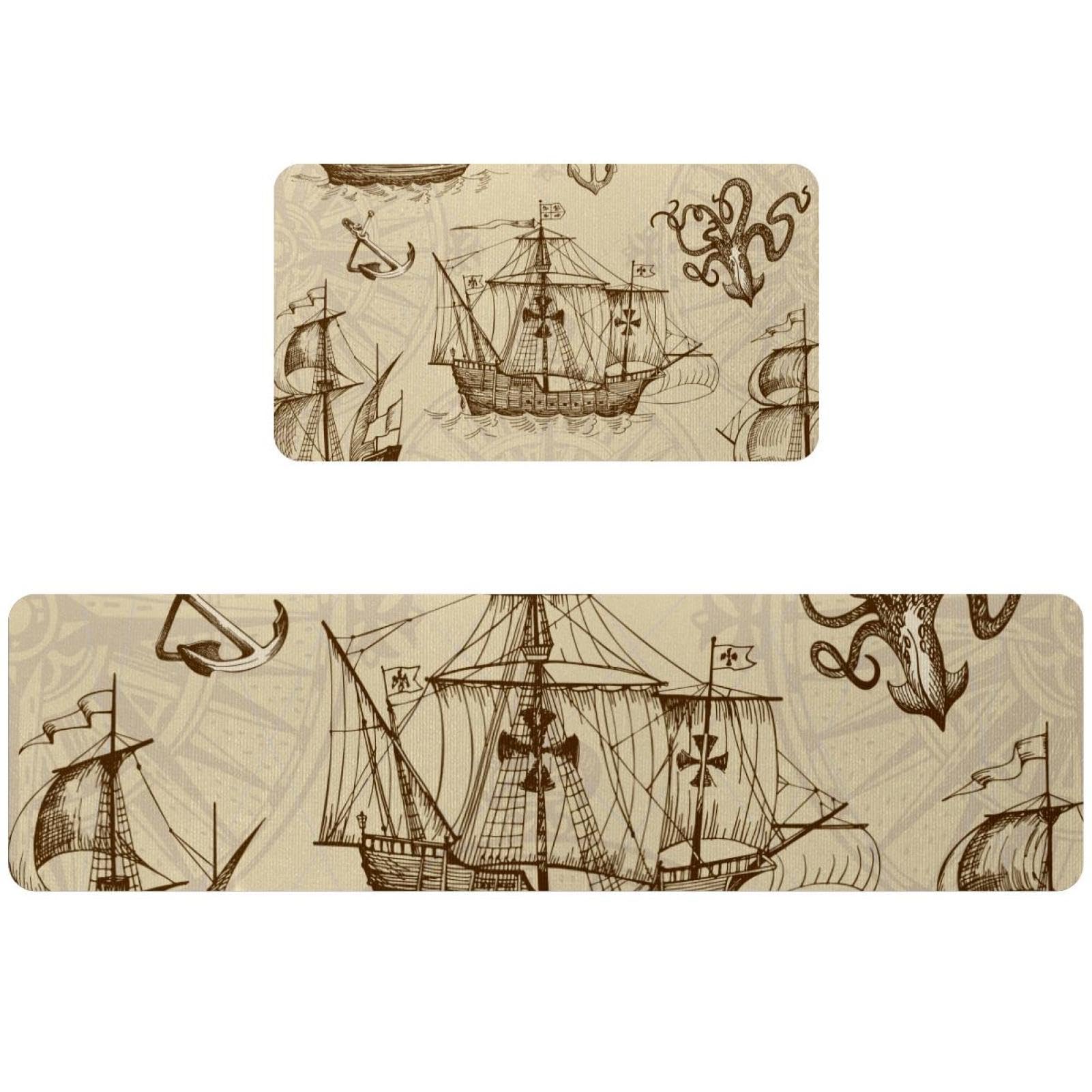 Tapis de cuisine lavable et absorbant style ancre et monstre marin