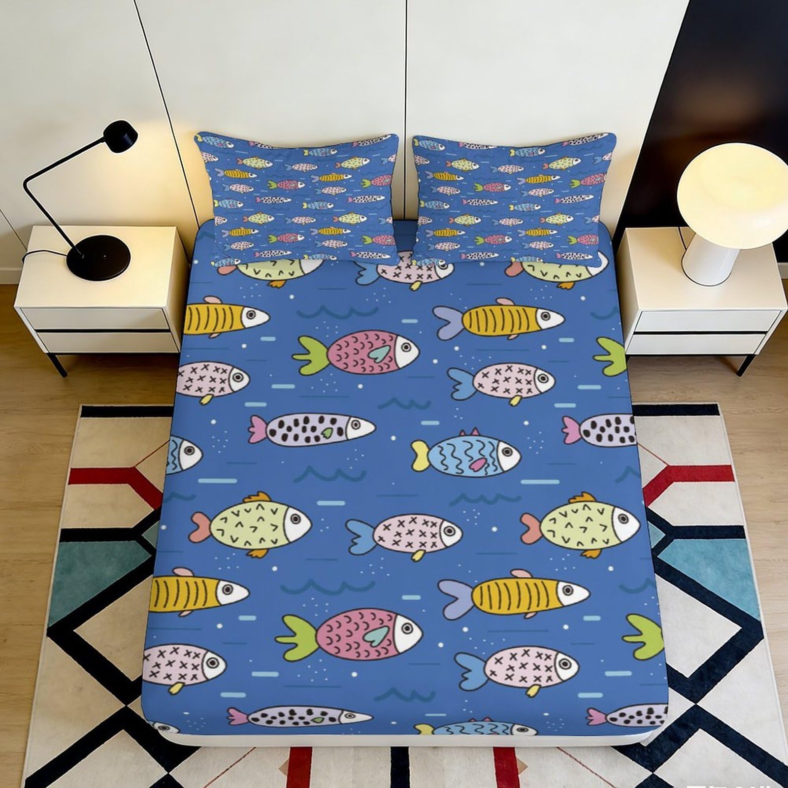 3D Printed Otter Pattern Fitted Sheet Microfiber Deep Pocket Non-Slip Bedroom Bedding Otter Mattress Fitted Cover for All Ages 180x200x25cm
