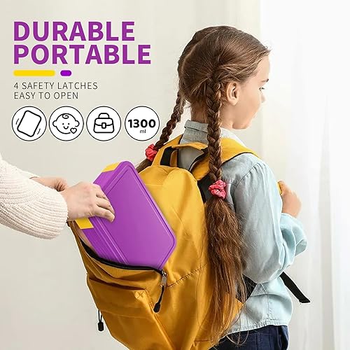 Miniatura 7 de goiealeaes Lonchera Bento para niños con cuchara y tenedor, recipiente para salsa con tapa en la lonchera, grande a prueba de fugas