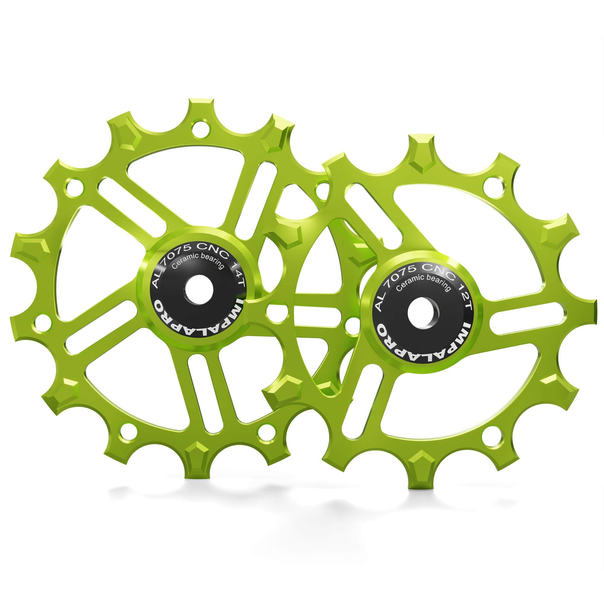 IMPALAPRO - Set of 2 Ceramic Jockey Wheels 12T-14T Aluminium 7075 CNC for 9 to 12 Speeds (lime)