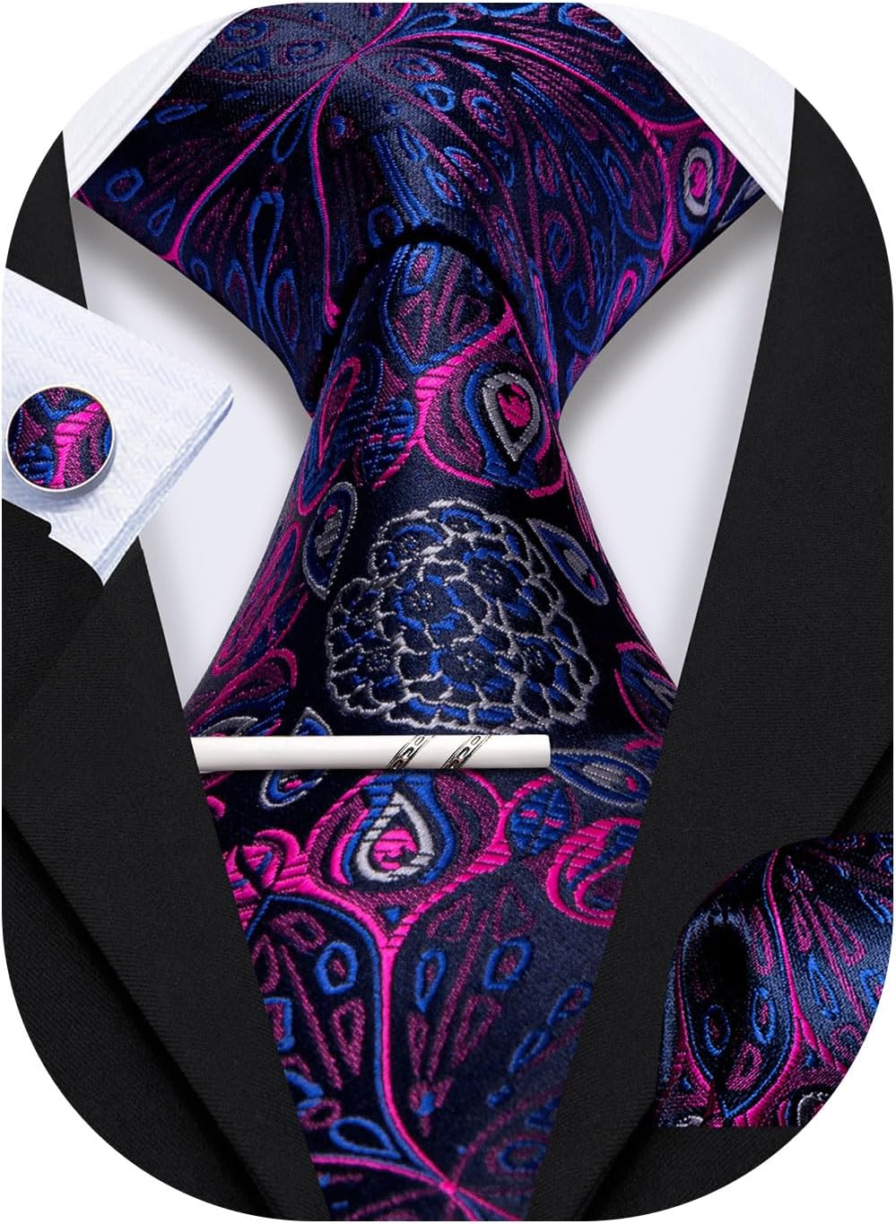 YOHOWA Check Tie Set Men Pocket Square Cufflinks Silk Plaid Business Tie Wedding Fashion