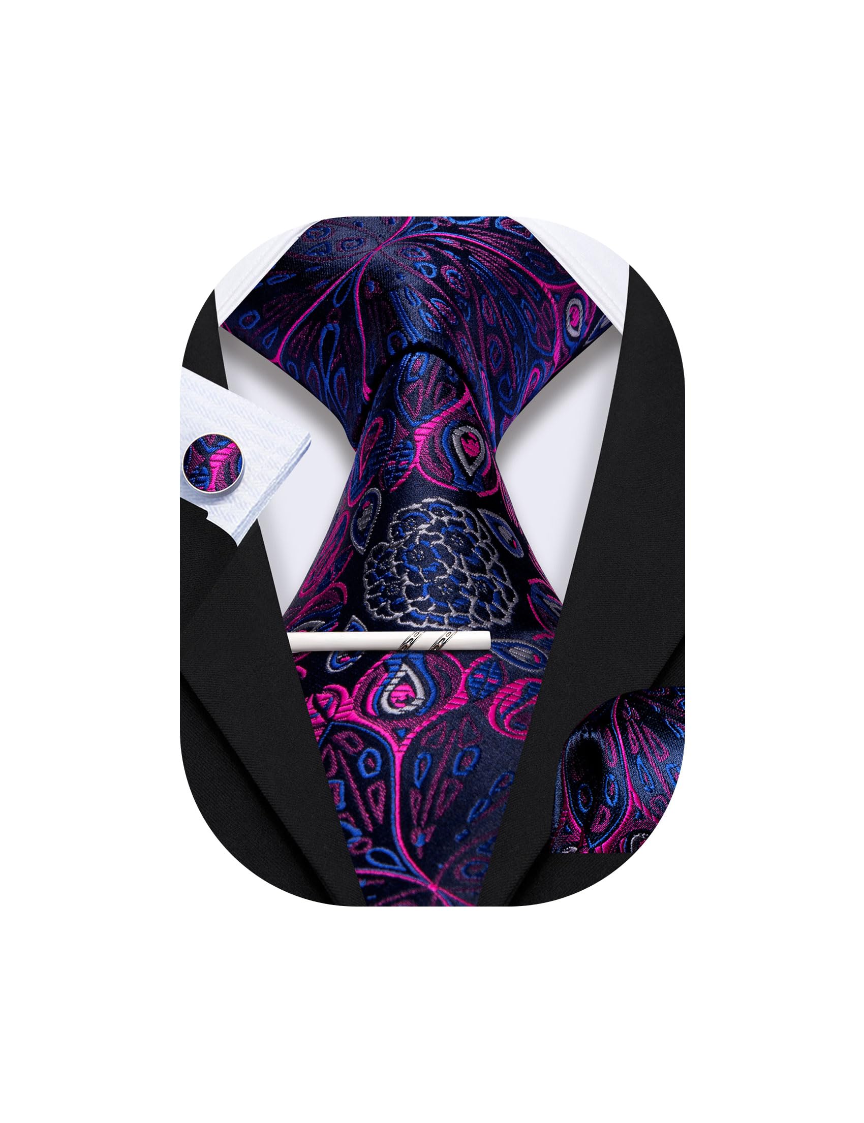 YOHOWA Mens Ties Set Wedding Paisley Neckties with Handkerchief Cufflinks Formal Business