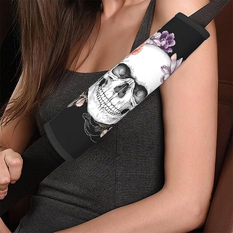 Dujiea Sugar Skull Flower Car Seat Belt Cover Shoulder Strap Pads for Adults and Children, Soft Comfortable Seatbelt Protector Universal Fit Safety Belt Cushion for Car, Truck, SUV- Pack of 2