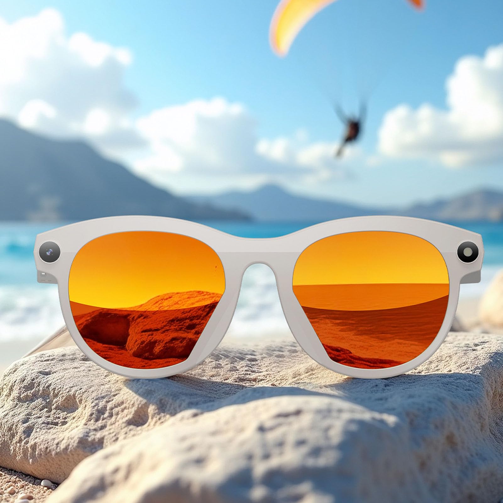 Jectse Lunettes Intelligentes AI, Caméra 8MP, Lunettes de Soleil D'enregistrement Vidéo 1080P avec Traduction en Temps Réel, Prise en Charge ChatGPT, Double Microphone, pour Les
