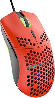 Wired Gaming Mouse, 6 RGB Lighting 6400 DPI Programmable USB Gaming Mice with 6 buttons, Honeycomb Shell Ergonomic Design for PC Gamers and Xbox and PS4 Users - Red