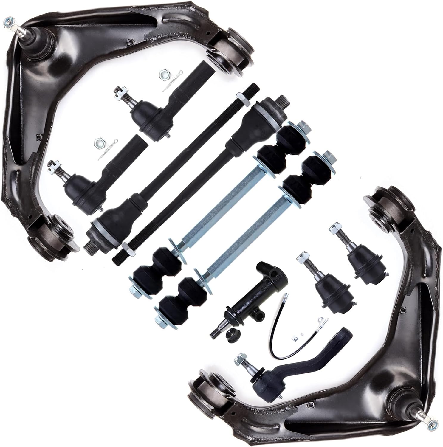 12pcs Front Suspension Kit Fit for Chevy for Avalanche 2500 2003-2006 2 Control Arm 4 Tie Rod End 2 Ball Joint 2 Sway Bar Link Kit 1 Idler Arm 1 Pitman Arm