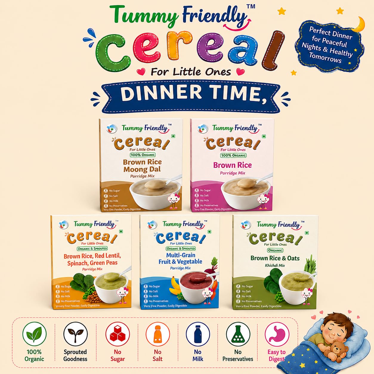 TummyFriendly Foods Certified Organic Oats Porridge Mix | India-Organic Certified Organic Oats for Baby 6 Months old | No Sugar, No Salt, No Milk, No Chemicals, No Pesticides & No GMO | Cereal Rich in Protein, Beta Glucon, Healthy Fat and Dietary Fiber | Maximum Possible Nutrition From Real Food | Available in Trial Baby Packs too | Shelf-life 9 Month | 200g