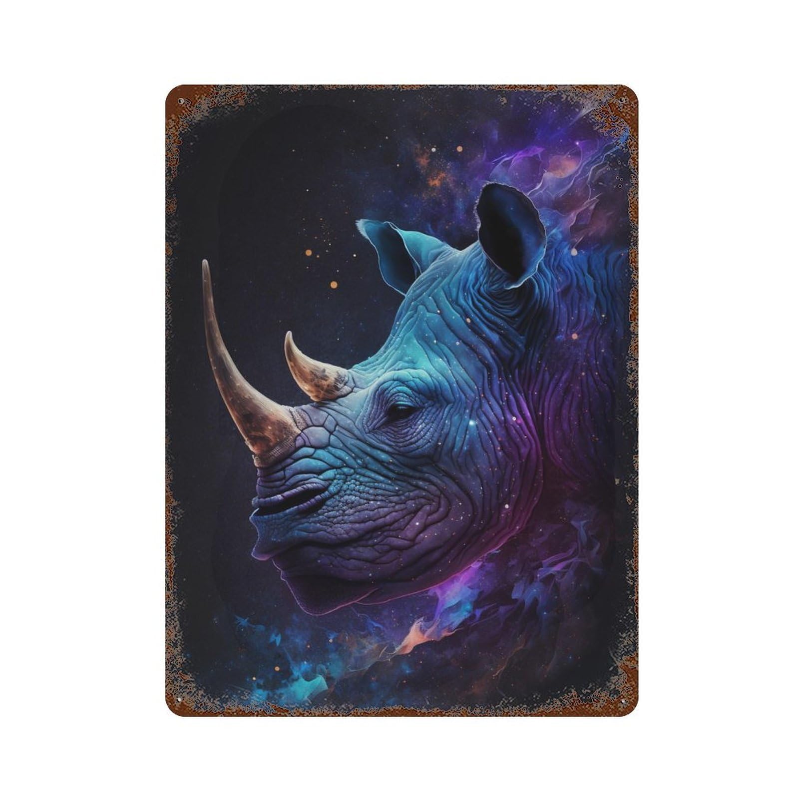 Cosmic Rhino Profile Aged Metal Wall Plaque 15.7"x11.8", Classic Wall Plaque for Garage, Pub Or Kitchen