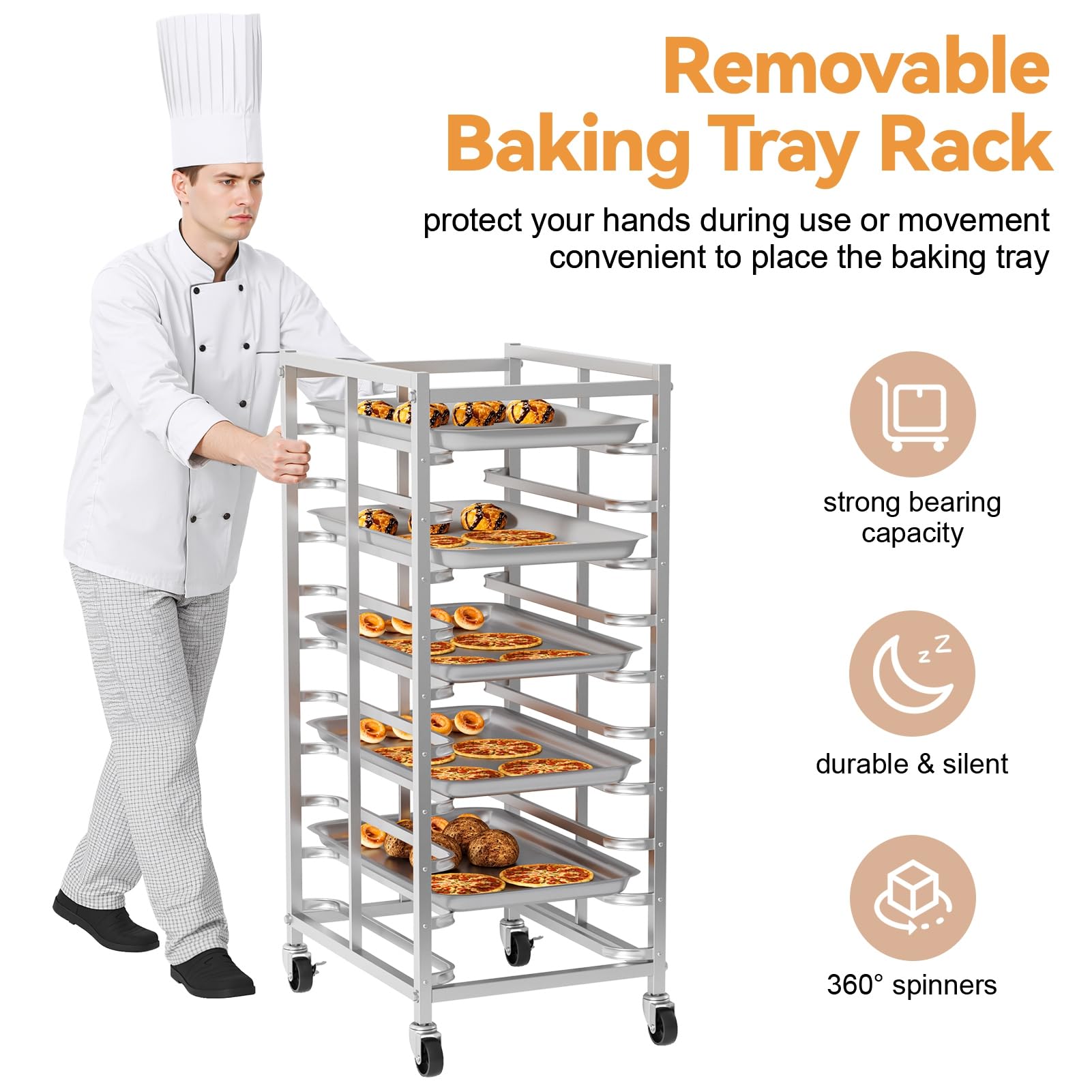 ohfruit Mobiles Aluminiumblech-Pfannenregal mit 10/20 Ebenen, robustes Backblech, Aufbewahrungswagen mit abschließbaren Rollen für Bäckerei-Kühlung oder Küchenorganisation, 10 Stück