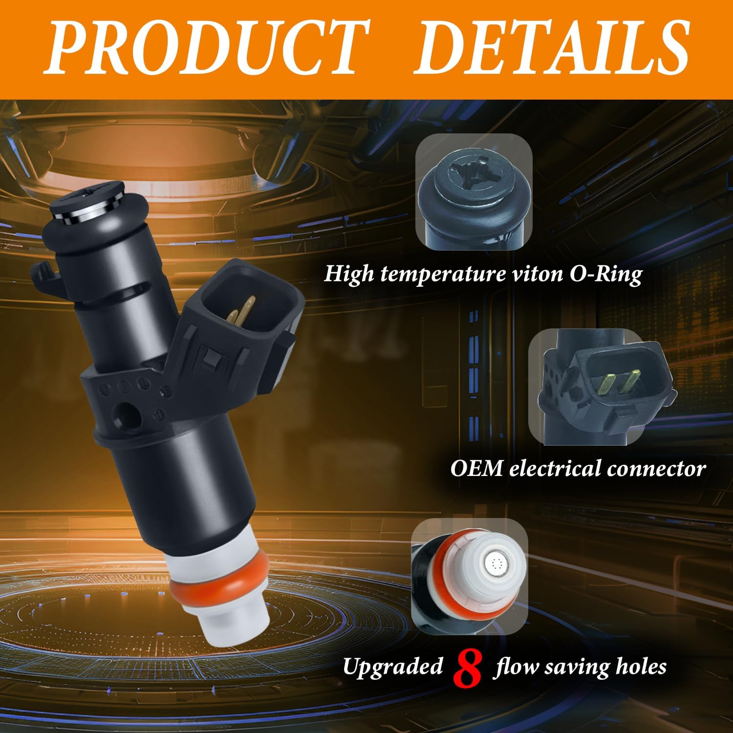 Upgraded 8 Holes Fuel Injectors Fit for Honda: Civic 1.8L 2006-2011, FIT 1.5L 2009-2013, OEM # 16450RNAA01, FJ785 (4 Pack)