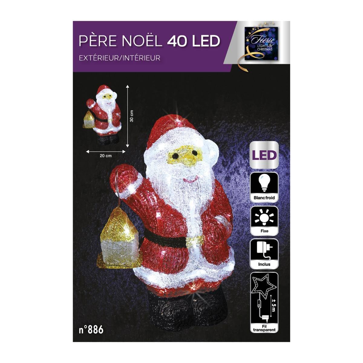 FEERIC LIGHTS & CHRISTMAS Papá Noel con Farol Luminoso Exterior H 30 cm 40 LED + Transformador