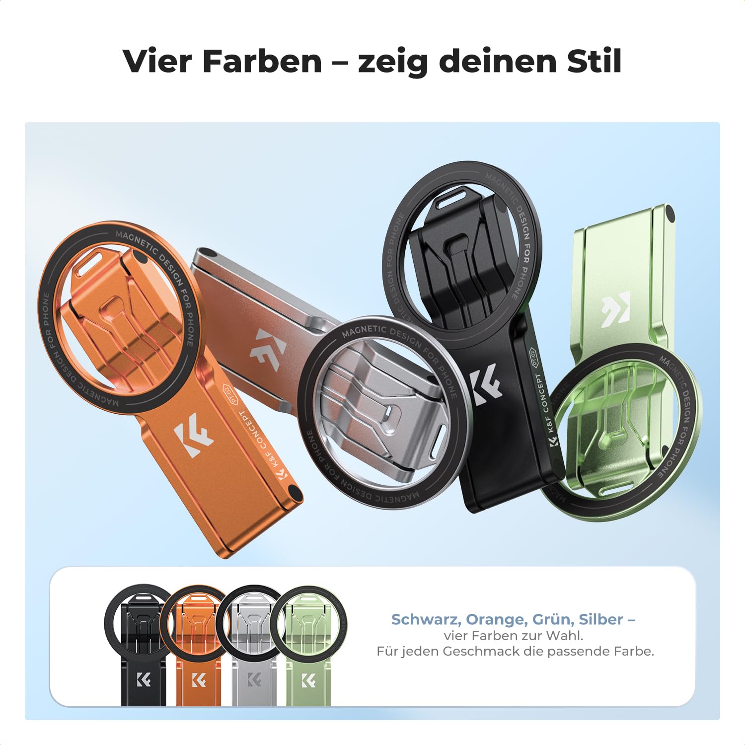 K&F CONCEPT PT02 Ultradünnes magnetisches Handy Stativ, 7 mm dick, 60g, beidseitig magnetisch, universell einsetzbar, kompatibel mit iPhone 17/16/15/14/13/12 Magnet Serie & Samsung, Schwarz
