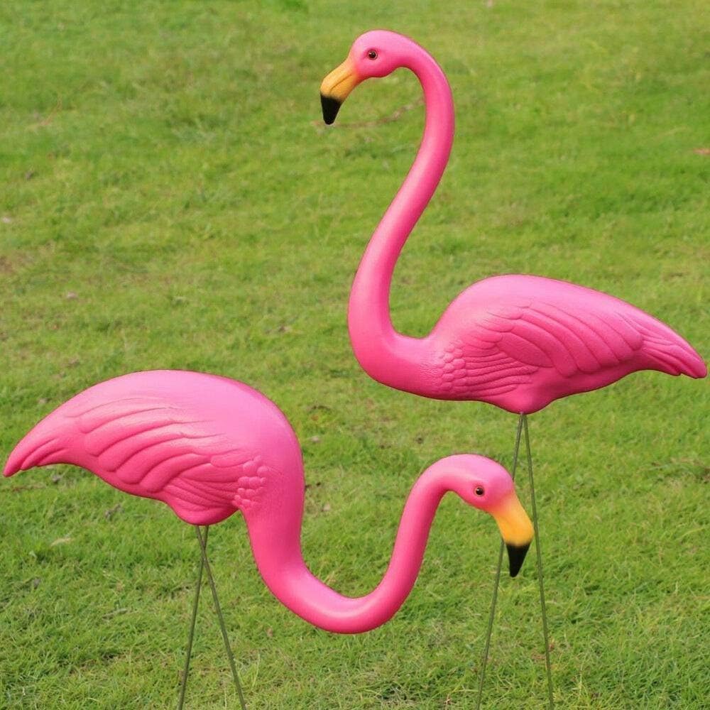 2 Pcs Garden Ornaments Pink Flamingo Bird Lawn Pond Ornaments Figurine