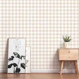 Plaid Peel and Stick Wallpaper 17.7''x393'' Beige Plaid Contact Paper Bo...