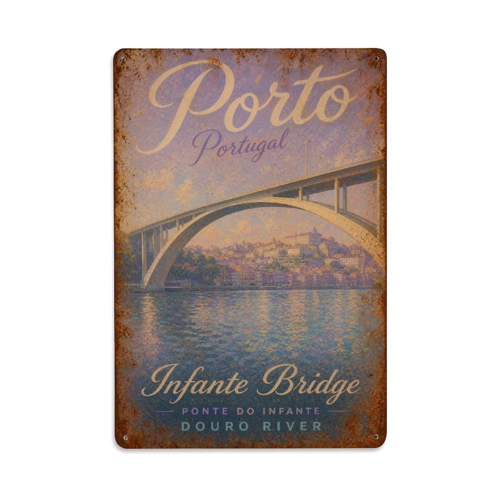 Yrnq 08X12inch Vintage Style Vintage Ponte Infante Bridge Modern Architecture Portugal Metal Tin Sign