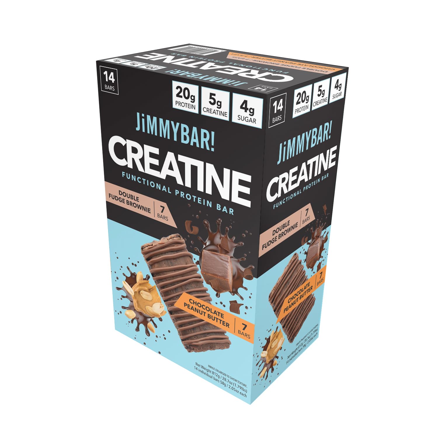JiMMYBAR! Creatine Protein Bar Variety Pack, Chocolate Peanut Butter & Fudge Brownie, 20g Protein, 5g Creatine Per Bar, Ready-to-Eat Snack Food Bar, 14 Bars thumbnail 2