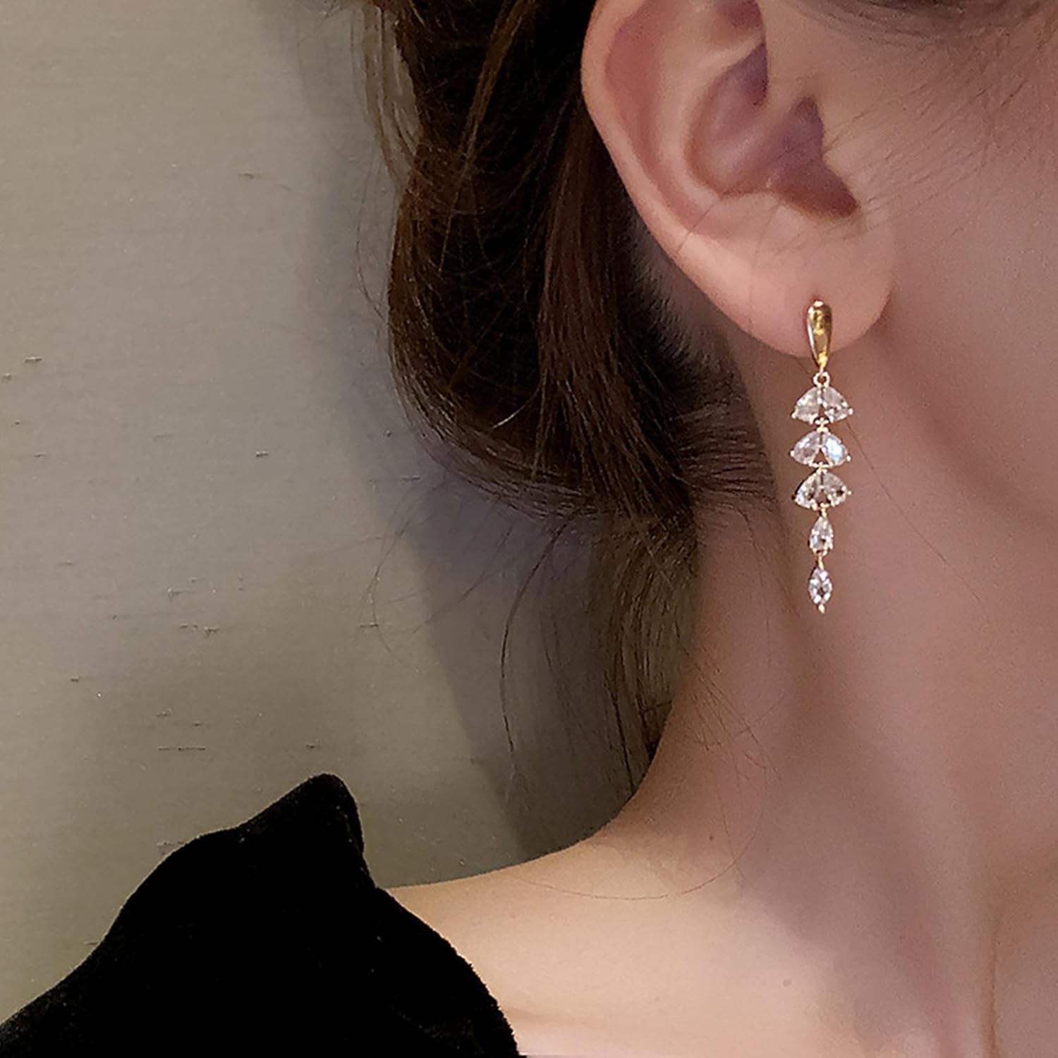 Handmade Boho Crystal Stud Earrings Long Gold Drop Dangling Earrings Crystal Wedding Dangle Earrings Jewelry for Girls Gifts - Image 2