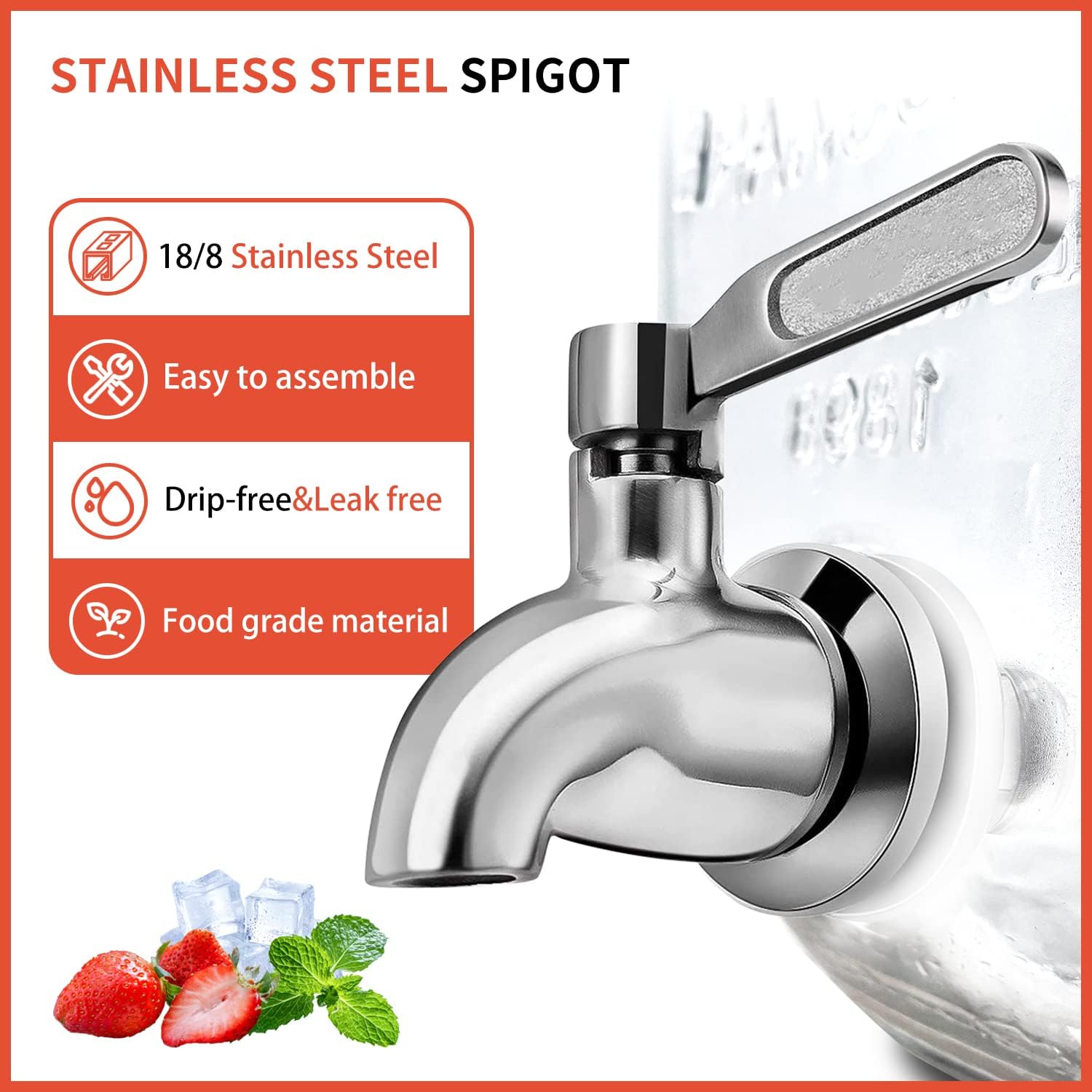  | 1 Gallon Glass Drink Dispensers for Parties With Fruit Infuser,Marker,Chalkboard,2 Pack Beverage Dispensers With Spigot Stainless Steel,Mason Jar Drink Dispensers With Lids,Laundry Detergent Dispenser: Iced Beverage Dispensers