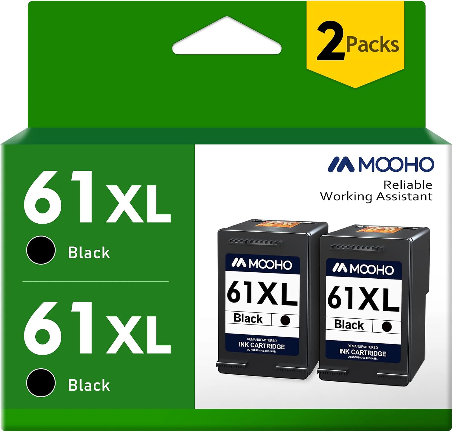 Mooho Remanufactured 61XL Ink Cartridge Replacement for HP 61XL 61 XL for HP Envy 4500 5530 4502 Officejet 4630 2620 4635 Deskjet 1000 1010 1510 2540 3050 Printer High Yield (2 Black)