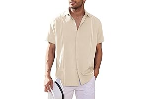 COOFANDY Men's Short Sleeve Cuban Guayabera Casual Summer Beach Button Down Shirts