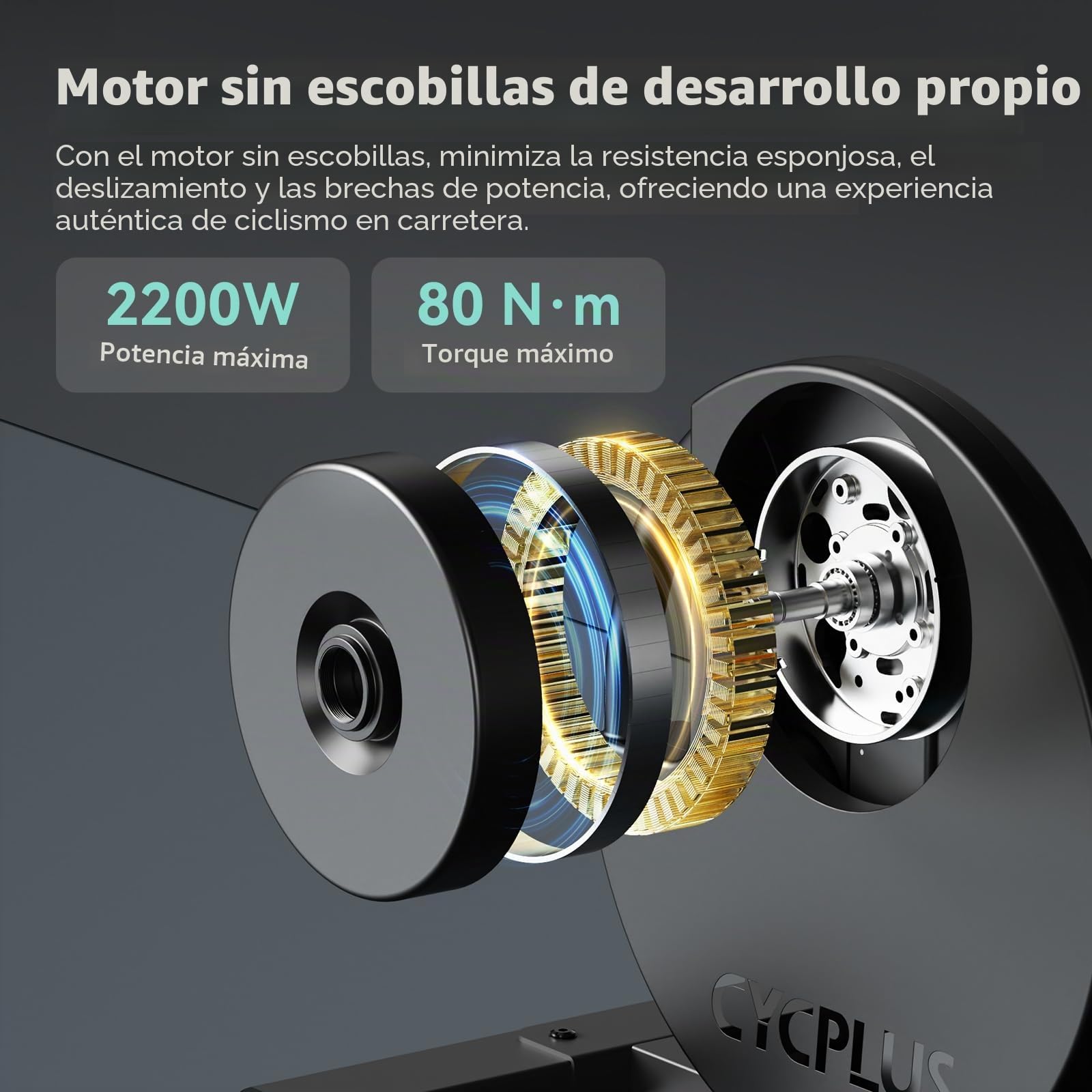 CYCPLUS R200 - Entrenador inteligente para bicicleta de interior, motor sin escobillas de 2200 W, simulador de gradiente del 19%, modo dual BLE y ANT+, cambio virtual, simulación cuesta arriba/cuesta