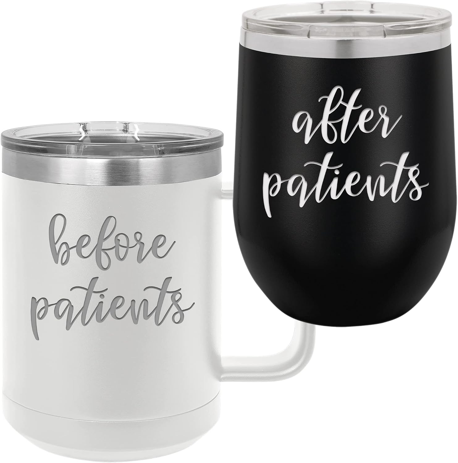 Before Patients, After Patients Stainless Steel Coffee Mug & Wine Glass Set Cool Gifts for Nurses, Nurse Appreciation Gifts, Occupational Therapy Gifts, Dental Hygienist Gifts, Medical Assistant Gifts