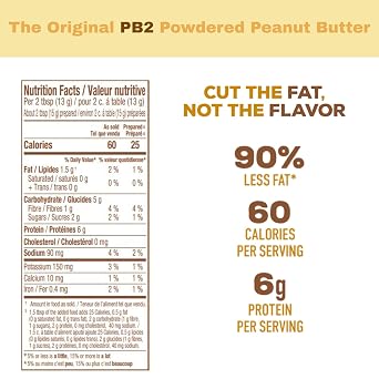PB2 Original Powdered Peanut Butter - 16 oz Jar, 6g of Protein, 90% Less Fat, Certified Gluten Free, Only 60 Calories per Serving, Perfect for Protein Shakes, Smoothies, and Low-Carb, Keto Diets
