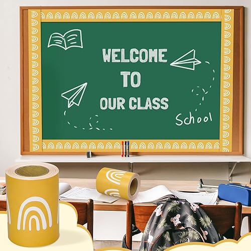 Miniatura 7 de Bordes bohemios para tablón de anuncios, bordes decorativos con temática de sol arcoíris de 65 pies, decoración de aula y oficina