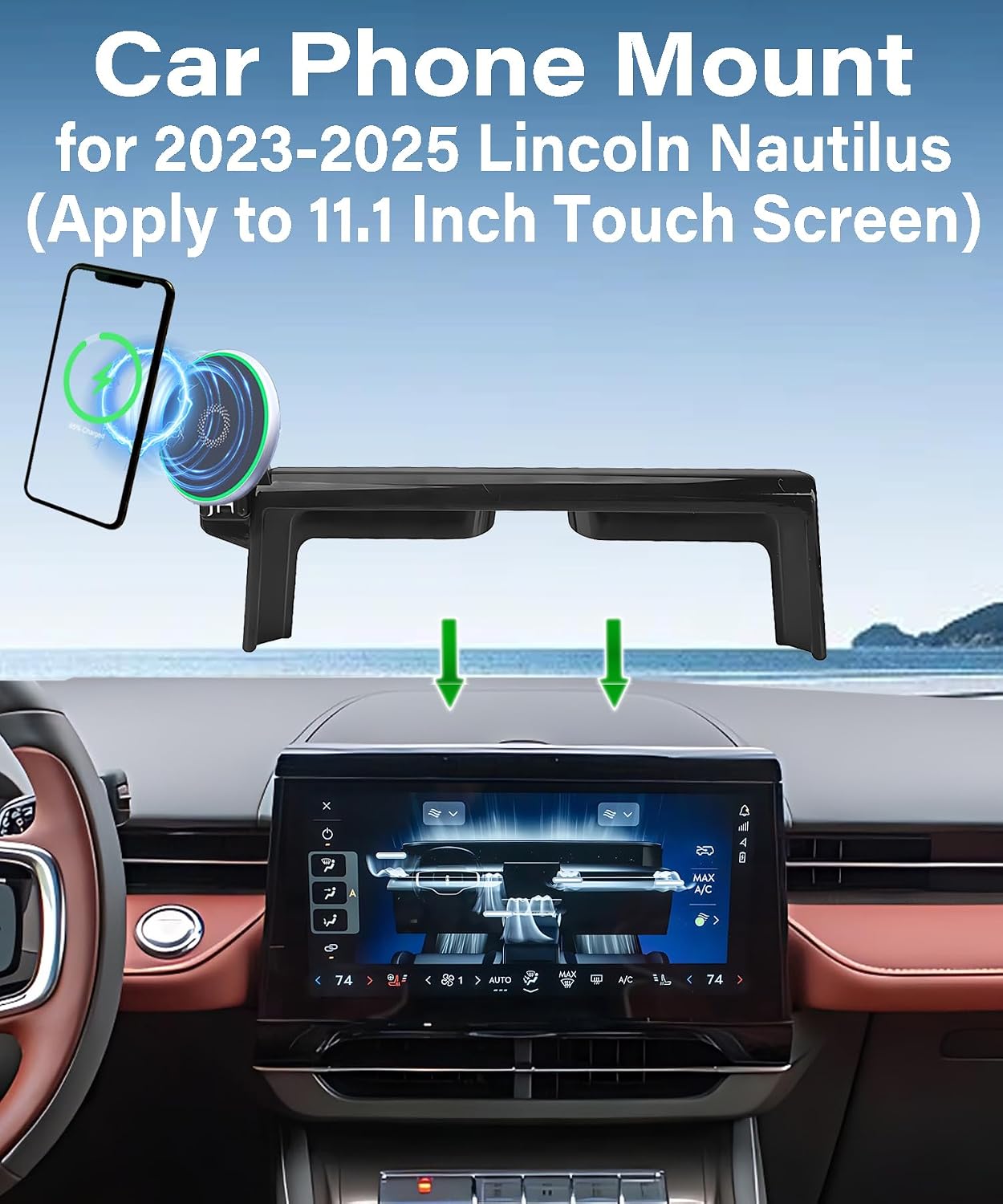 Car Phone Holder for Lincoln Nautilus 2023-2025 Accessories Apply to 11.1 Inch Touch Screen 15W Fast Wireless Charger Screen Fixed Clip Cell Phone Mount Hands-Free 360 Degree Rotation