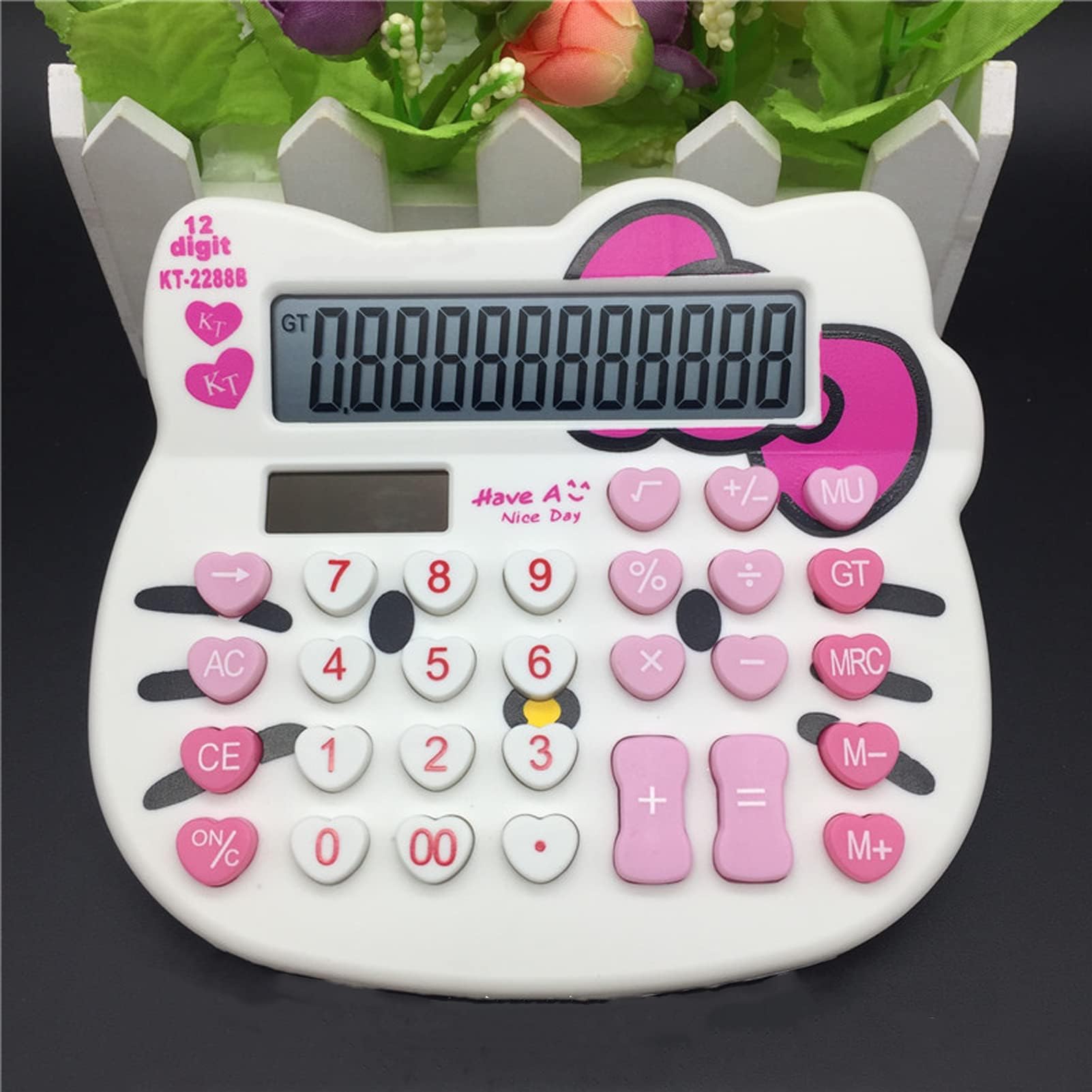 Hello Kitty Calculator, Creative Cute Solar Calculator,12-bit Large LCD Screen, Suitable for Adults and Children，Solar and Battery Powered (White)