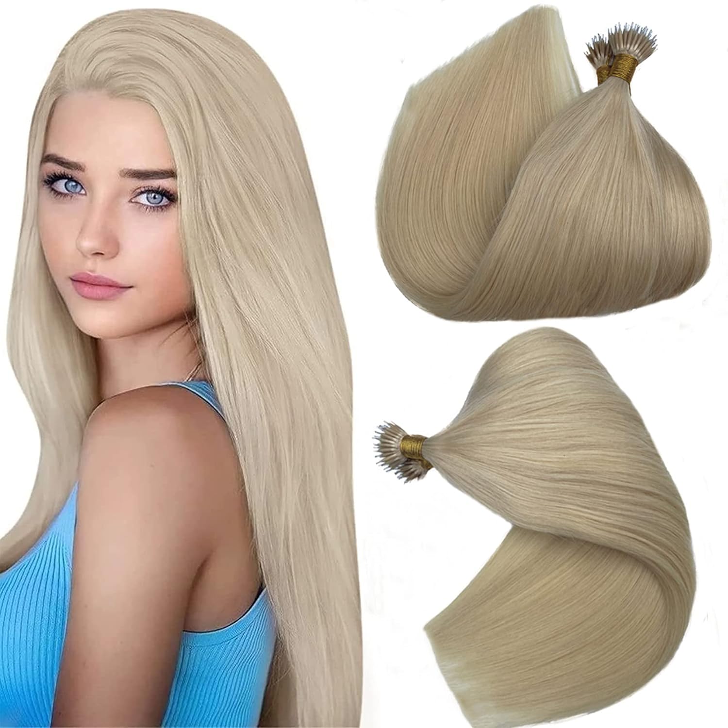 BESFOR Blonde Nano Bead Human Hair Extensions, Nano Tip