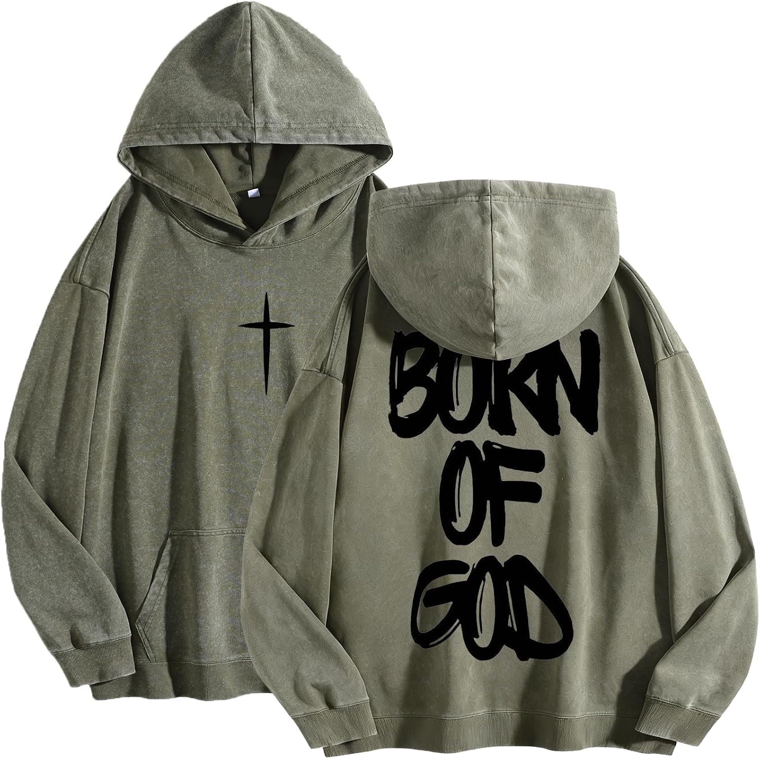 Mens Oversized Hoodie Unisex God Child of Jesus Faith Christian Hoodie Casual Vintage Streetwear Baggy Washed Sweatshirt