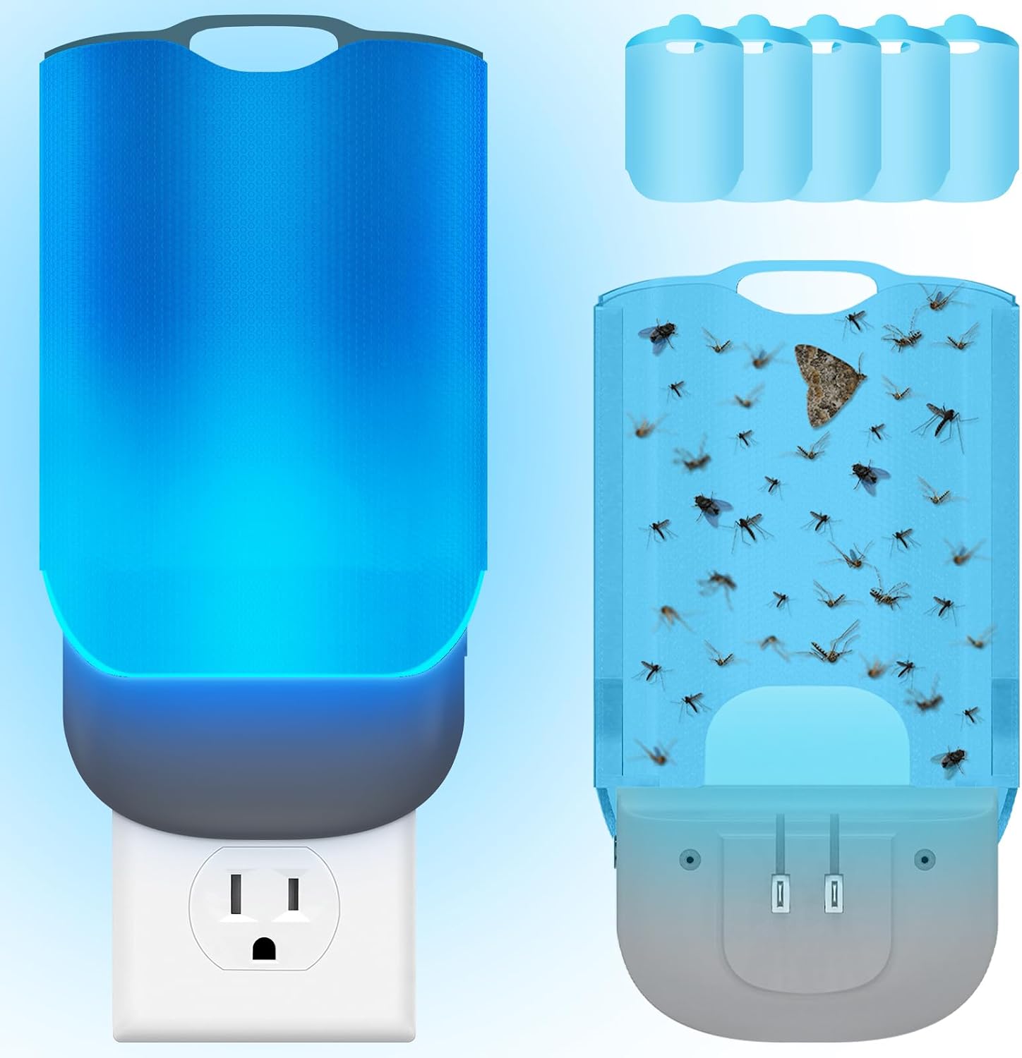 Flying Insect Trap for Indoors – Plug-in Bug Catcher with UV Light for Fruit Flies, Gnats, Mosquitoes – Safe for Kitchen & Home – Plug in Insect Killer Device (1 Device with 5 Refills)