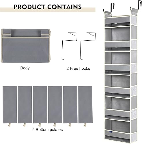 Miniatura 7 de Organizador colgante para colgar sobre la puerta, 6 estantes y 12 bolsillos laterales, almacenamiento sobre la puerta para baño y dormitorio,