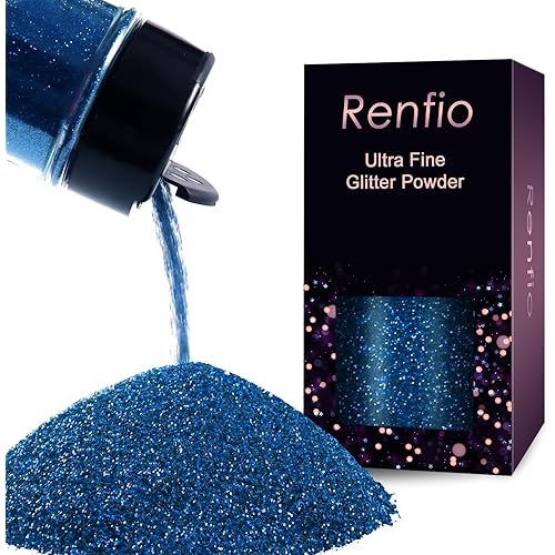 Renfio Ultra Fine Glitter Powder Metallic Resin Glitter 2.11 Oz (60g) PET Flakes Crafts Sequins 1/128" Blue Glitter Epoxy Chips Flakes for Tumblers Slime Decoration - Sapphire Blue