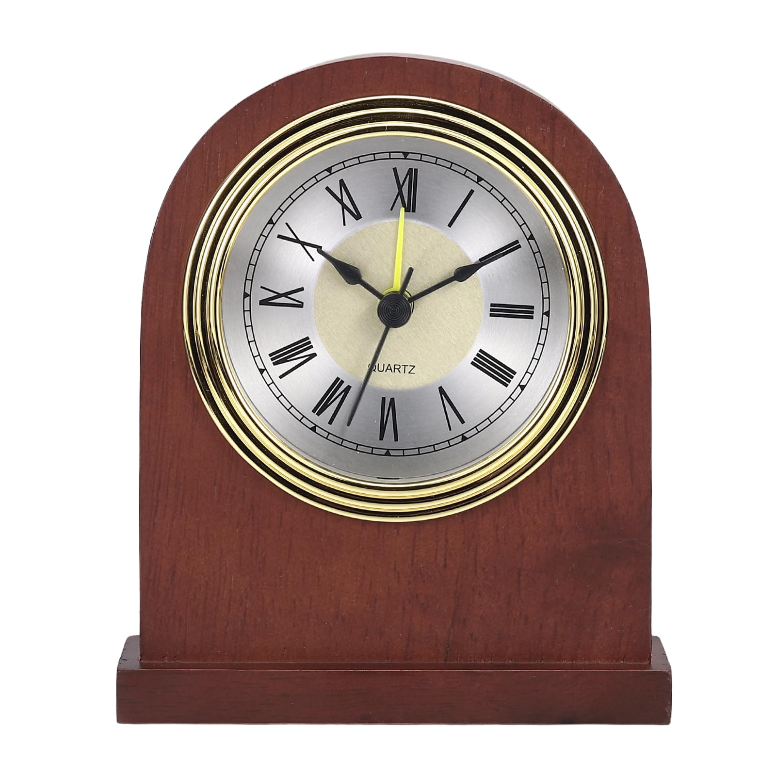 PATIKIL Table Clock, Wooden Grandfather Clock Stand Quartz Movement Battery Operated Living Room Fireplaces Shelf Vintage Decor for Bedside Home Gift, Gold Frame Silver Base